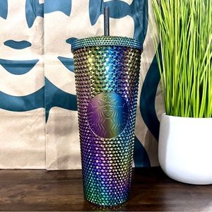💜🖤 Starbucks 2023 Fall Rainbow Oil Slick Studded Cold Cup Tumbler Venti 24oz